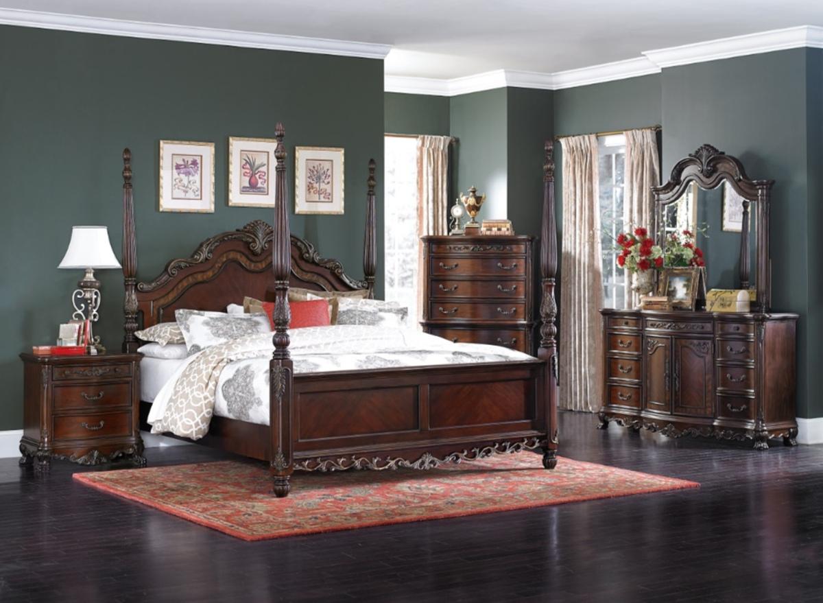 Homelegance Deryn Park King Poster Bed in Cherry 2243K-1EK* - Bed - Half Price Furniture