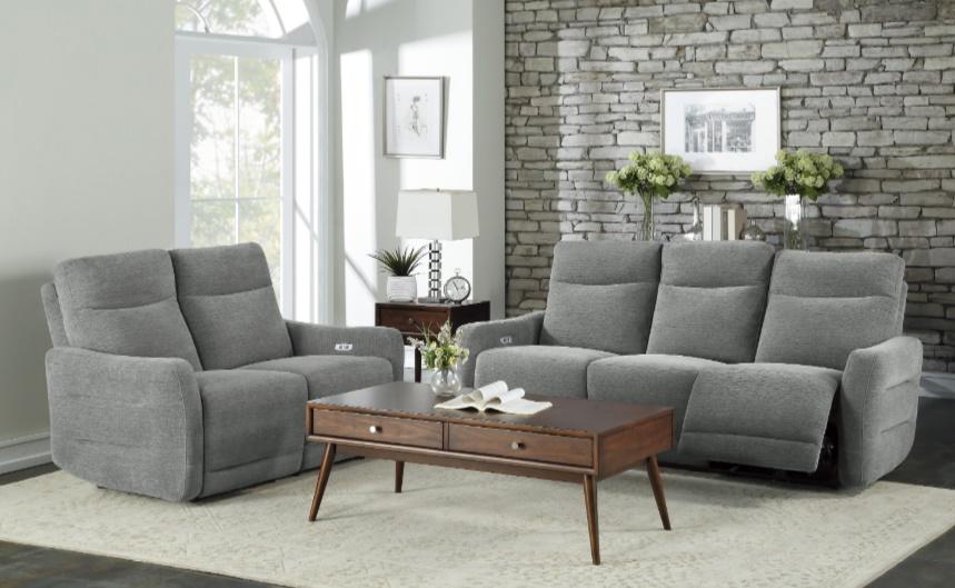 Homelegance Furniture Edition Power Double Lay Flat Reclining Sofa in Dove Grey 9804DV-3PWH - Sofa - Half Price Furniture