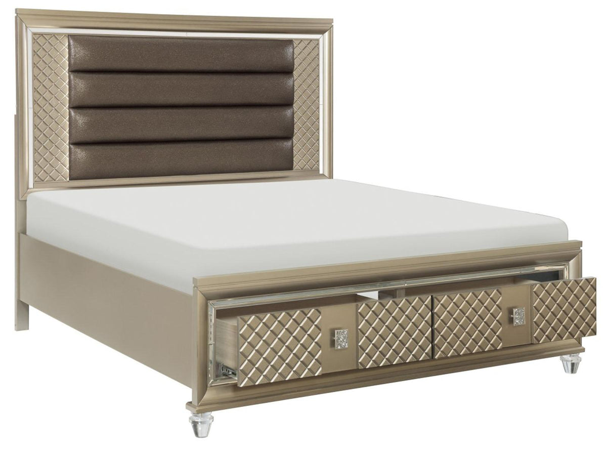 Homelegance Furniture Loudon Queen Platform with Storage Bed in Champagne Metallic 1515-1* - Bed - Half Price Furniture