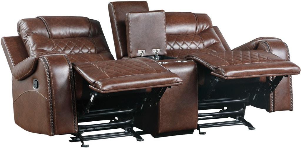 Homelegance Furniture Putnam Double Glider Reclining Loveseat in Brown 9405BR-2 - Loveseat - Half Price Furniture