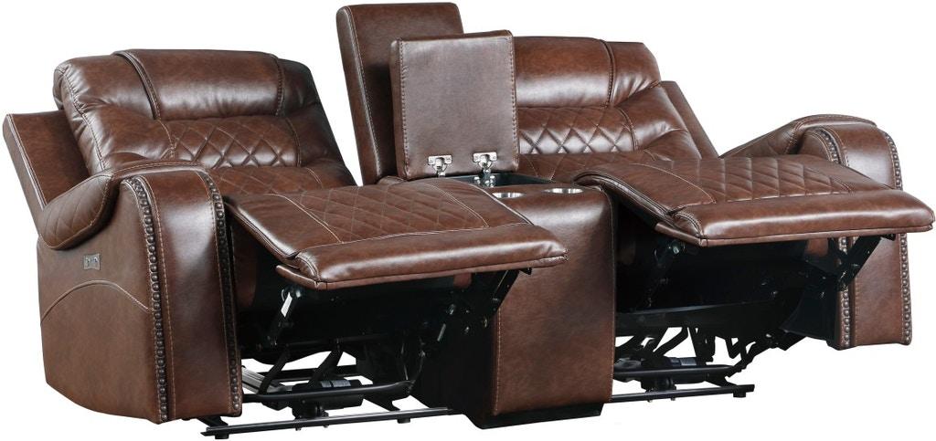 Homelegance Furniture Putnam Power Double Reclining Loveseat in Brown 9405BR-2PW - Loveseat - Half Price Furniture