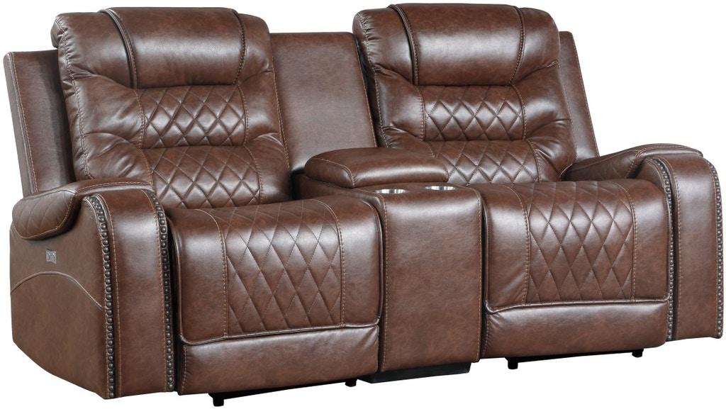 Homelegance Furniture Putnam Power Double Reclining Loveseat in Brown 9405BR-2PW - Loveseat - Half Price Furniture