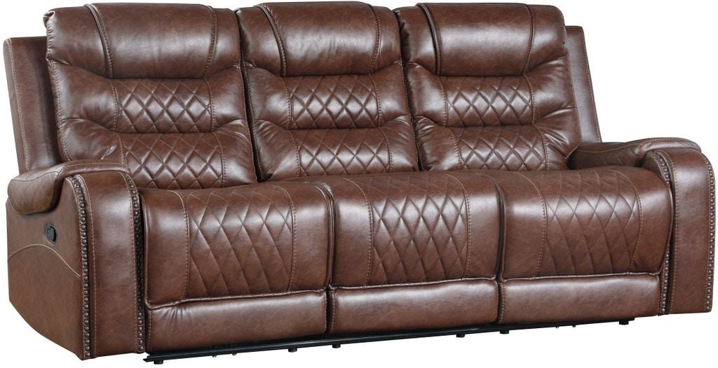 Homelegance Furniture Putnam Double Reclining Sofa with Drop-Down in Brown 9405BR-3 - Sofa - Half Price Furniture