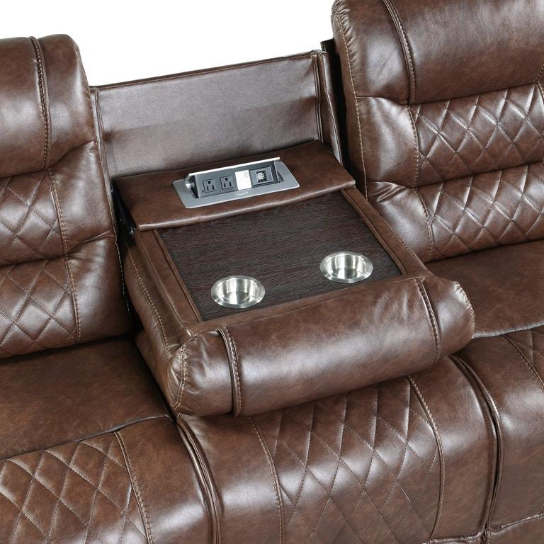 Homelegance Furniture Putnam Power Double Reclining Sofa with Drop-Down in Brown 9405BR-3PW - Sofa - Half Price Furniture