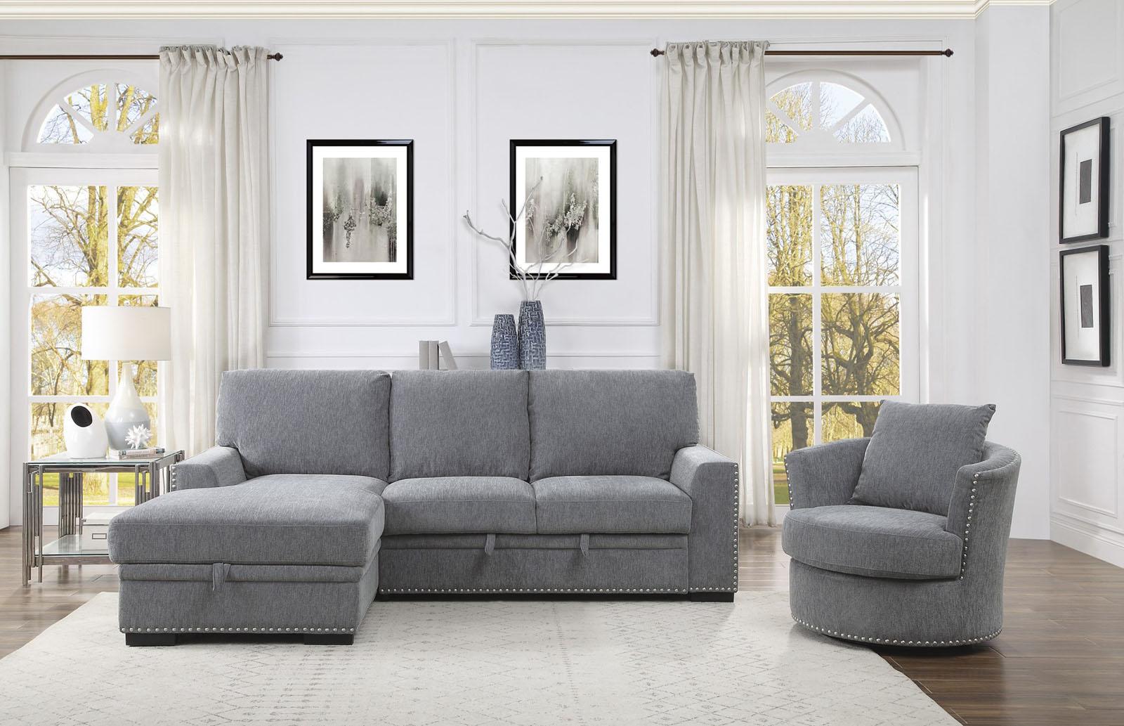 Homelegance Furniture Morelia 2pc Sectional with Pull Out Bed and Left Chaise in Dark Gray 9468DG*2LC2R - Sectional - Half Price Furniture