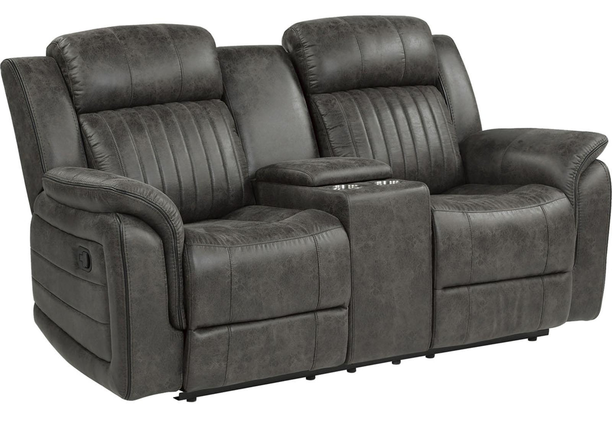 Homelegance Furniture Centeroak Double Reclining Loveseat in Gray 9479BRG-2 Half Price Furniture