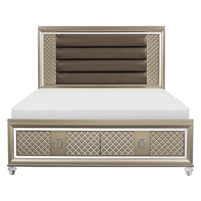 Homelegance Furniture Loudon Queen Platform with Storage Bed in Champagne Metallic 1515-1* Half Price Furniture
