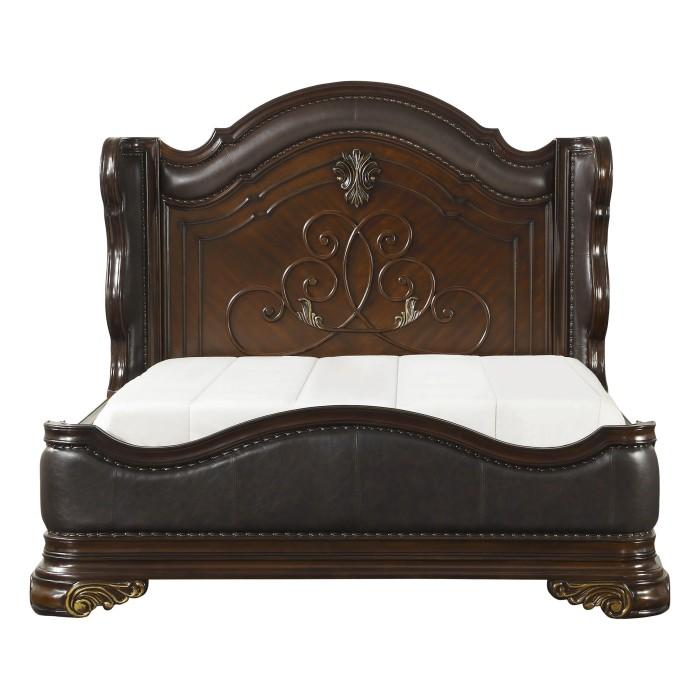 Homelegance Royal Highlands Queen Upholstered Panel Bed in Rich Cherry 1603-1 Half Price Furniture