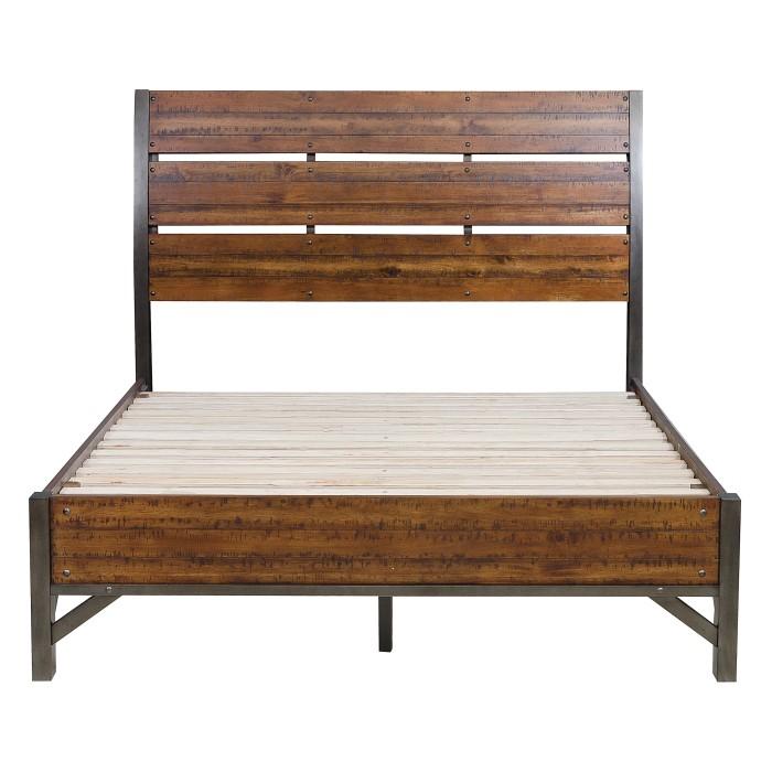 Homelegance Holverson Queen Platform Bed in Rustic Brown & Gunmetal 1715-1* Half Price Furniture