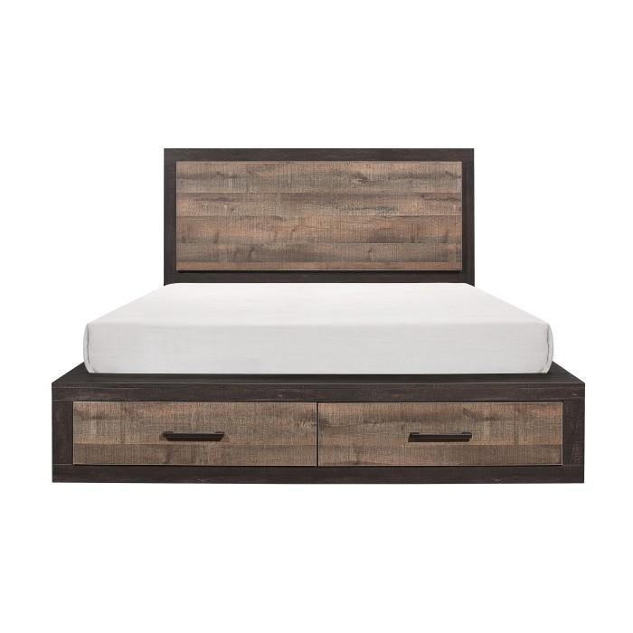 Homelegance Miter Queen Platform Bed with Footboard Storage in Rustin Mahogany & Dark Ebony 1762-1* Half Price Furniture