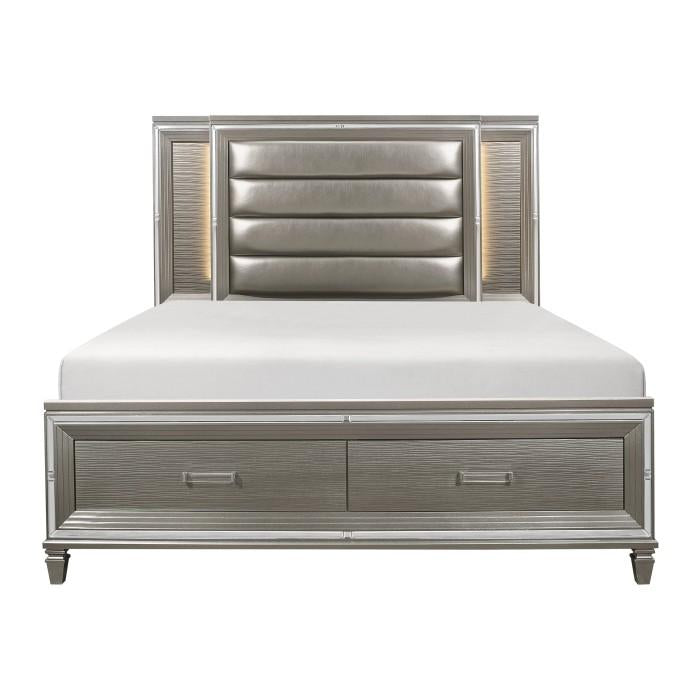 Tamsin (3)California King Platform Bed with Footboard Storage, LED Lighting Half Price Furniture