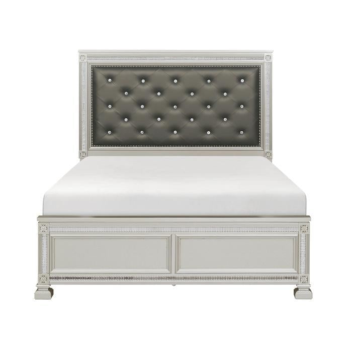 Homelegance Bevelle Queen Upholstered Panel Bed in Silver 1958-1 Half Price Furniture