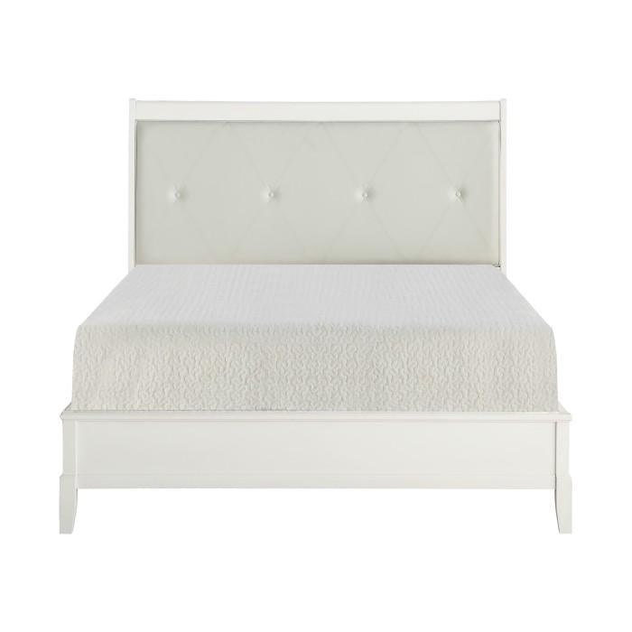 Homelegance Cotterill King Upholstered Sleigh Bed in Antique White 1730KWW-1EK* Half Price Furniture