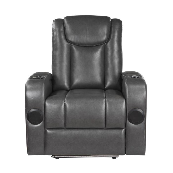 8522GRY-1PW - Power Reclining Chair with Wireless Charger, Cooling Cup-Holder, Storage Arms, Speakers, LED Light and USB port Half Price Furniture