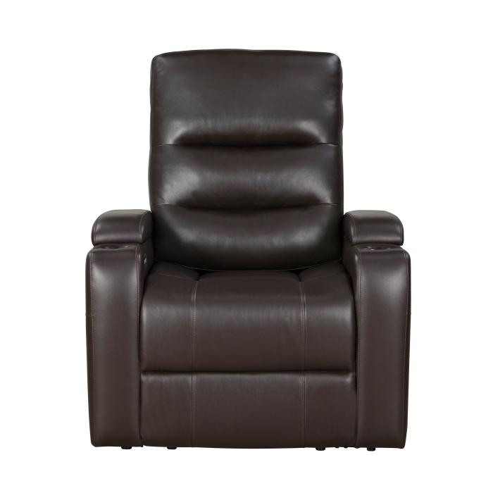 8559BRW-1PWH - Power Reclining Chair with Power Headrest, Receptacle, Cup-Holder Storage Arms and LED Light Half Price Furniture