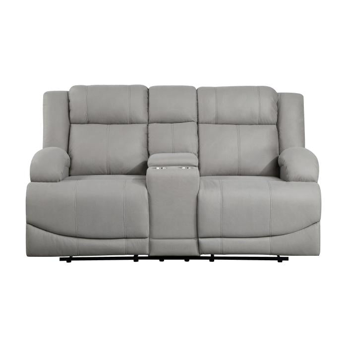 9207GRY-2 - Double Reclining Love Seat with Center Console Half Price Furniture