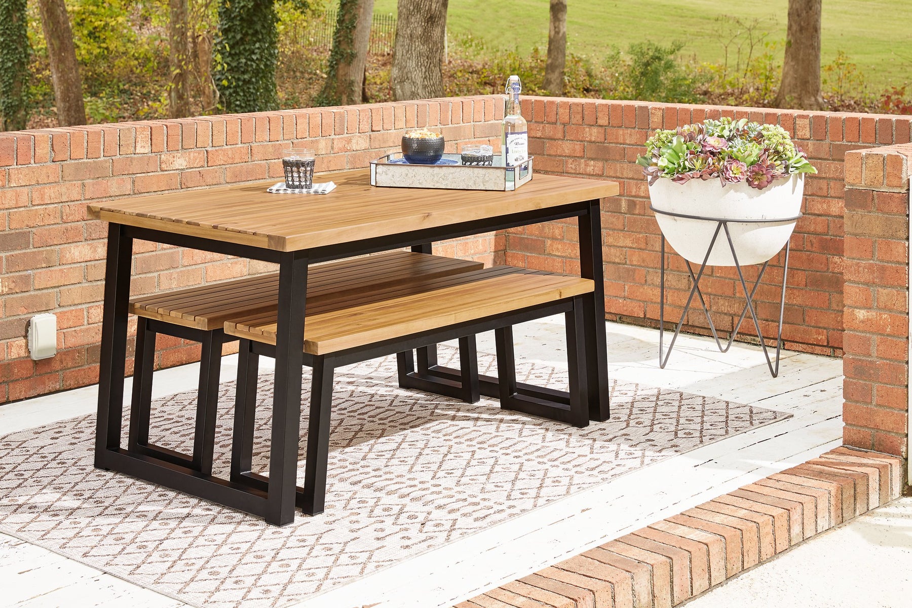 Town Wood Outdoor Dining Table Set (Set of 3) - Half Price Furniture