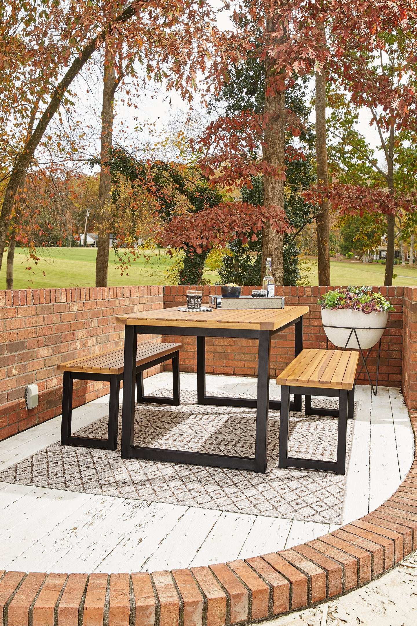 Town Wood Outdoor Dining Table Set (Set of 3) Half Price Furniture