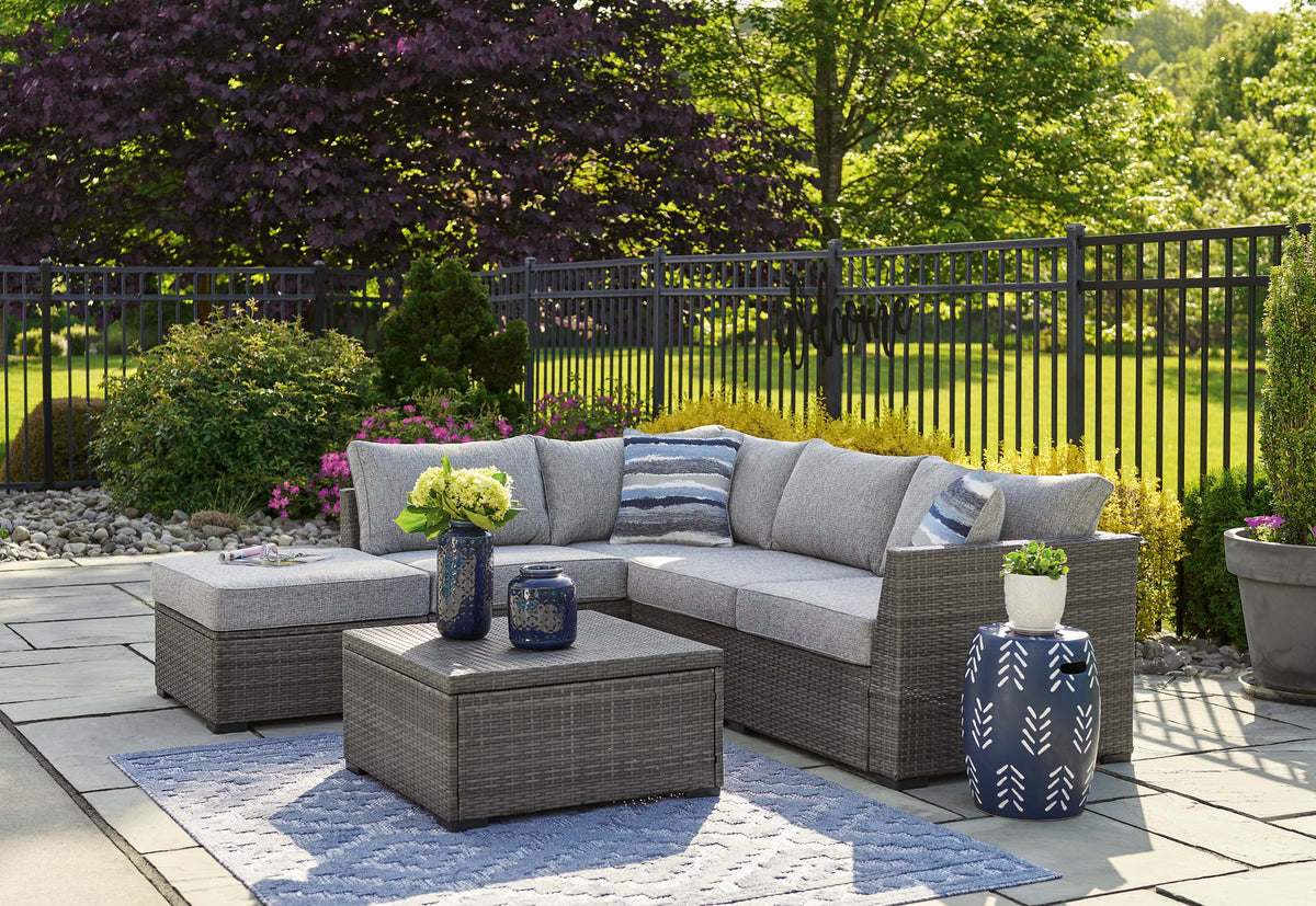 Petal Road Outdoor Loveseat Sectional/Ottoman/Table Set (Set of 4) - Half Price Furniture