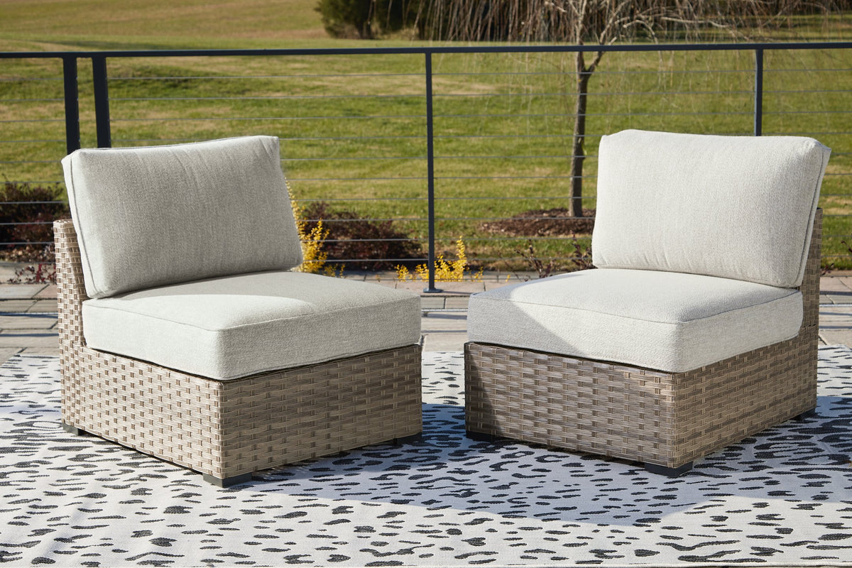 Calworth Outdoor Armless Chair with Cushion (Set of 2) - Outdoor Seating - Half Price Furniture