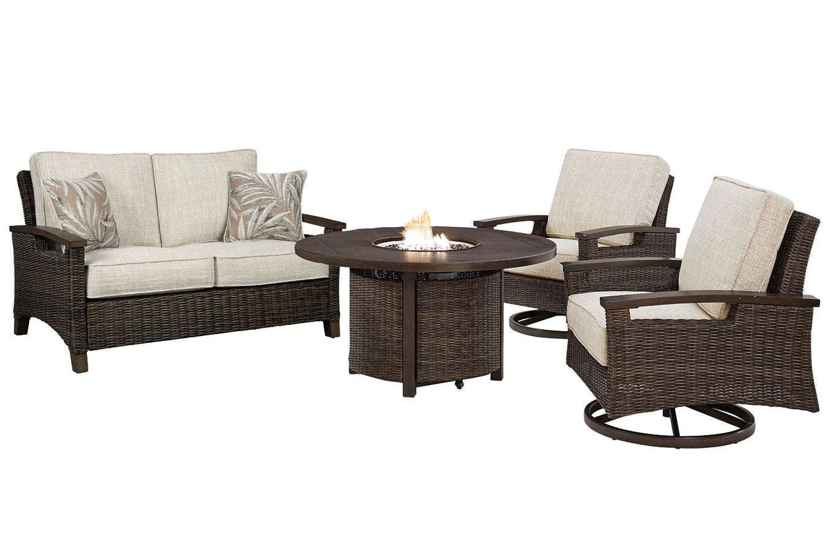 Paradise Trail Outdoor Loveseat, Lounge Chairs and Fire Pit Table Half Price Furniture