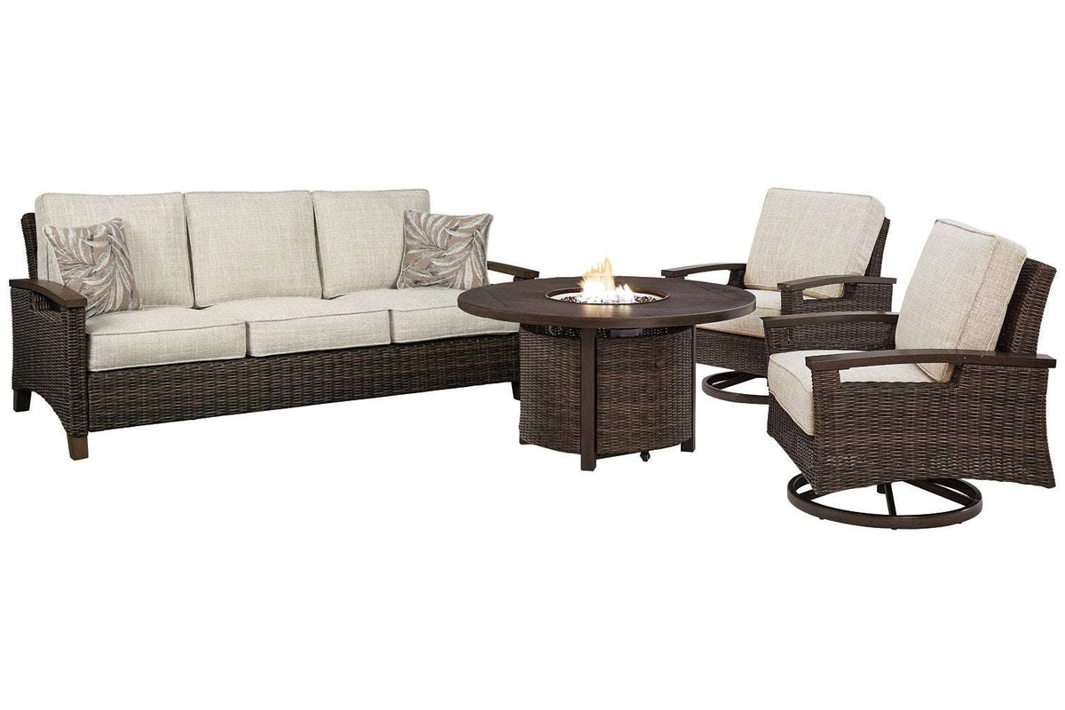 Paradise Trail Outdoor Sofa, Lounge Chairs and Fire Pit Table Half Price Furniture