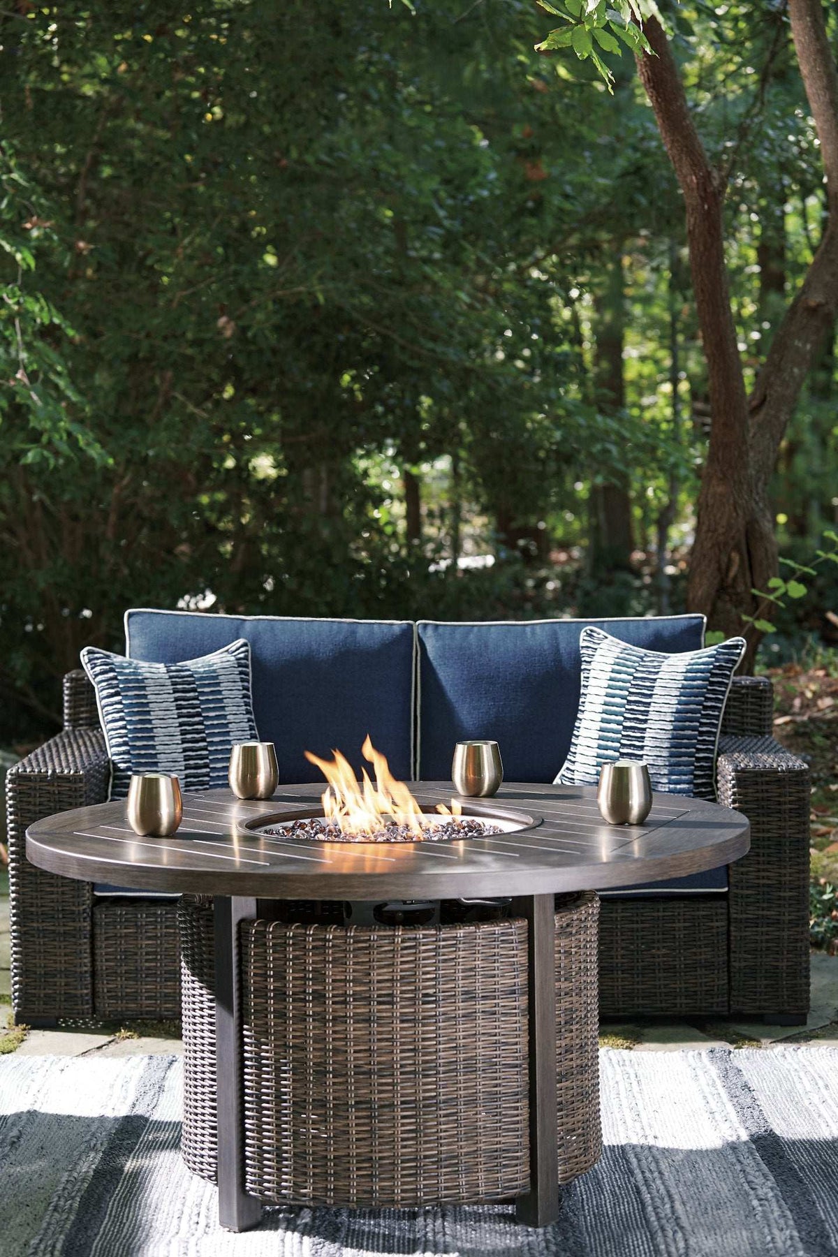 Grasson Lane Grasson Lane Nuvella Loveseat with Fire Pit Table Half Price Furniture