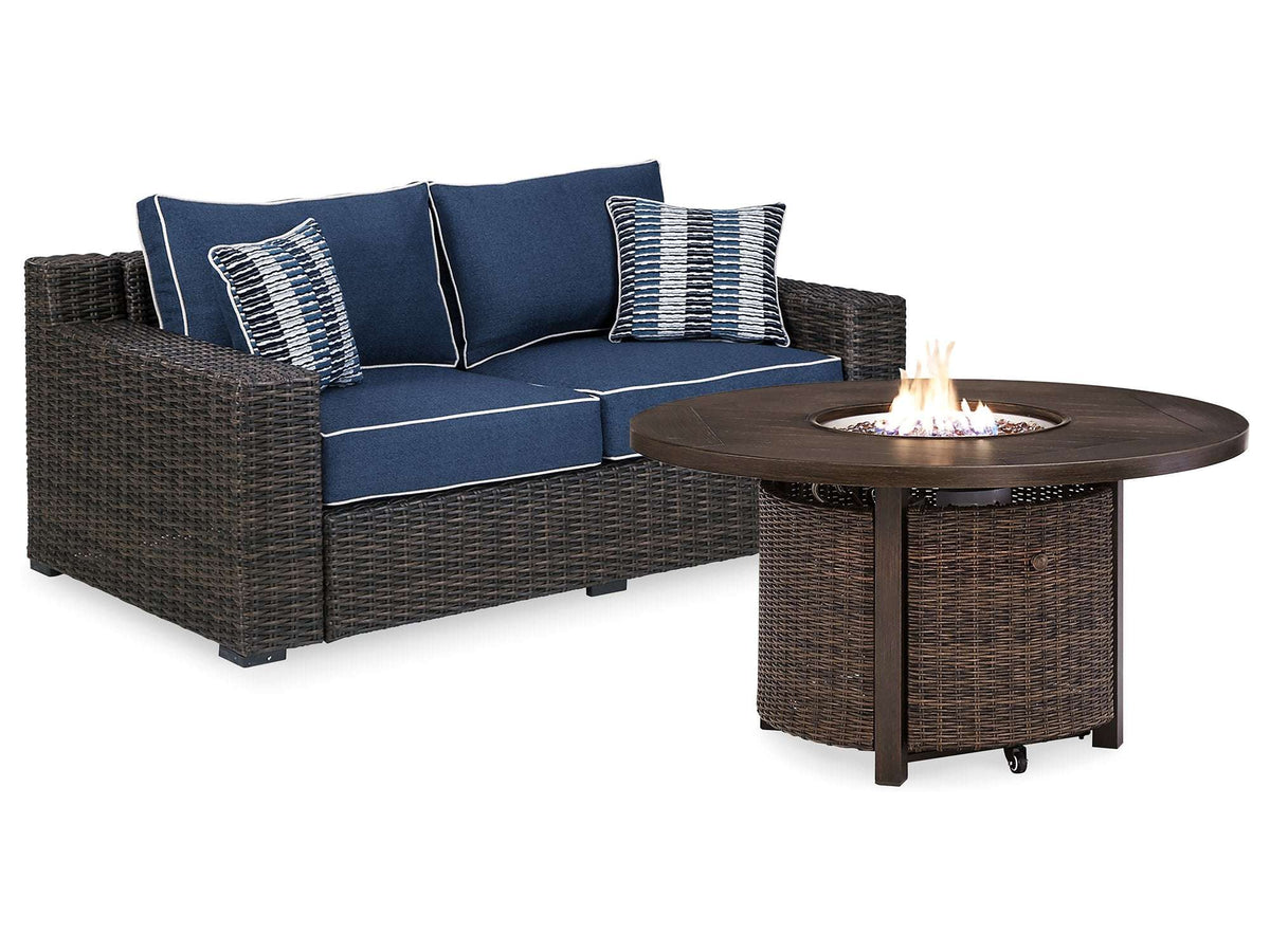 Grasson Lane Grasson Lane Nuvella Loveseat with Fire Pit Table Half Price Furniture
