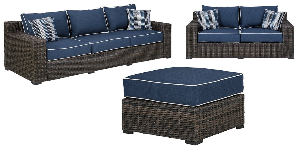 Grasson Lane Outdoor Sofa and Loveseat with Ottoman  Half Price Furniture