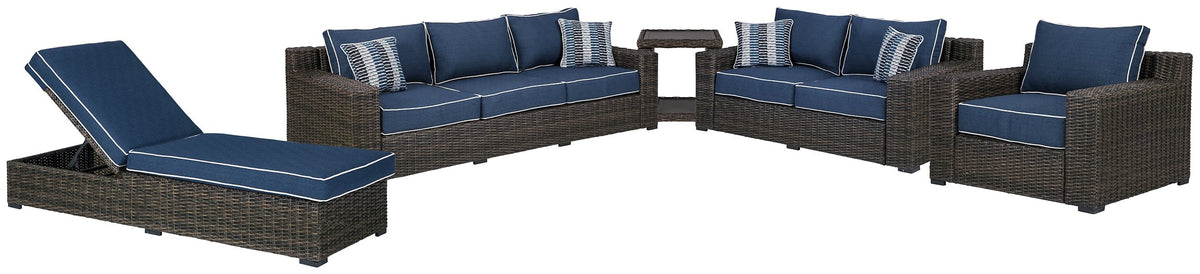 Grasson Lane Outdoor Sofa and Loveseat with Lounge Chairs and End Table  Half Price Furniture