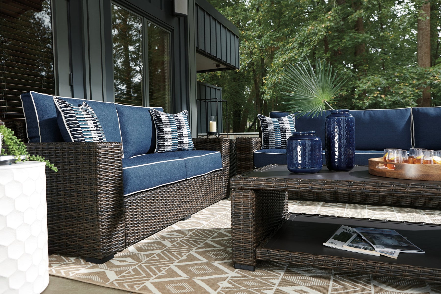 Grasson Lane Outdoor Sofa and Loveseat with Coffee Table - Half Price Furniture