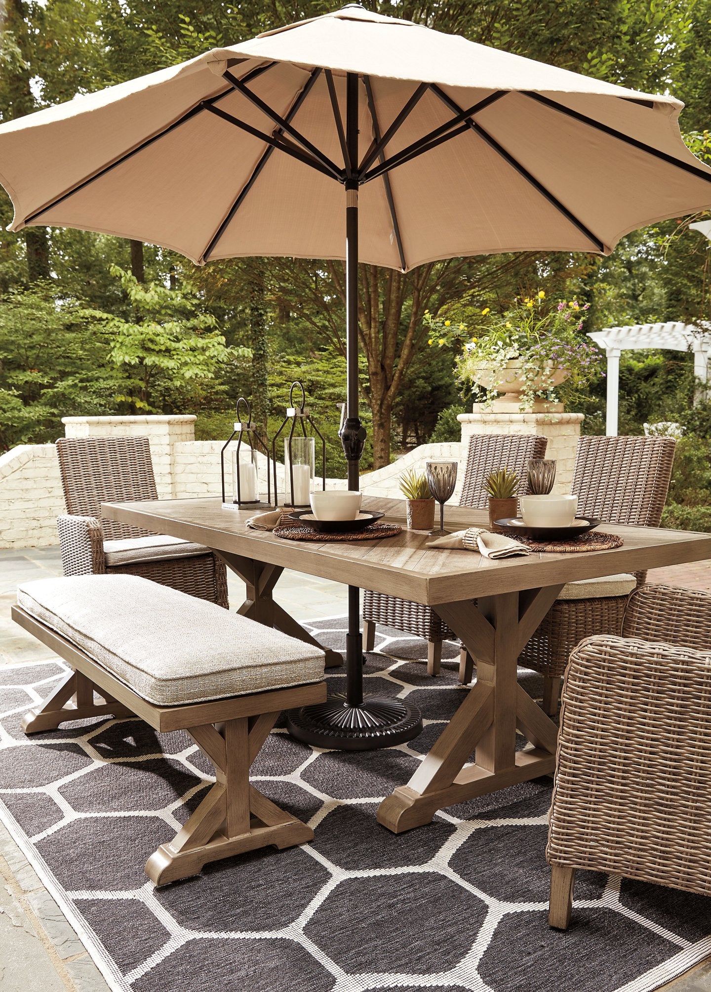 Beachcroft Dining Table with Umbrella Option - Outdoor Dining Table - Half Price Furniture