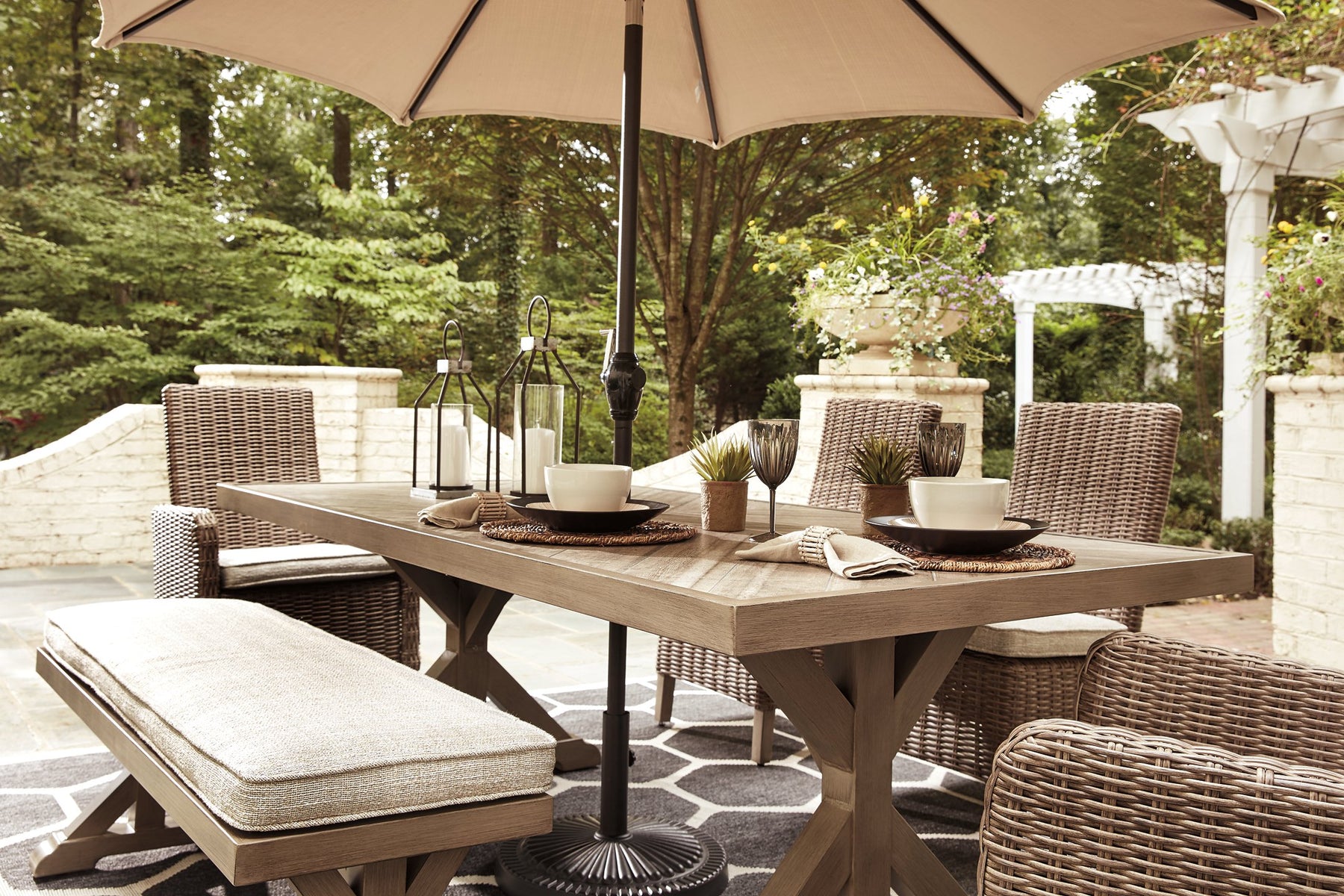 Beachcroft Dining Table with Umbrella Option - Outdoor Dining Table - Half Price Furniture