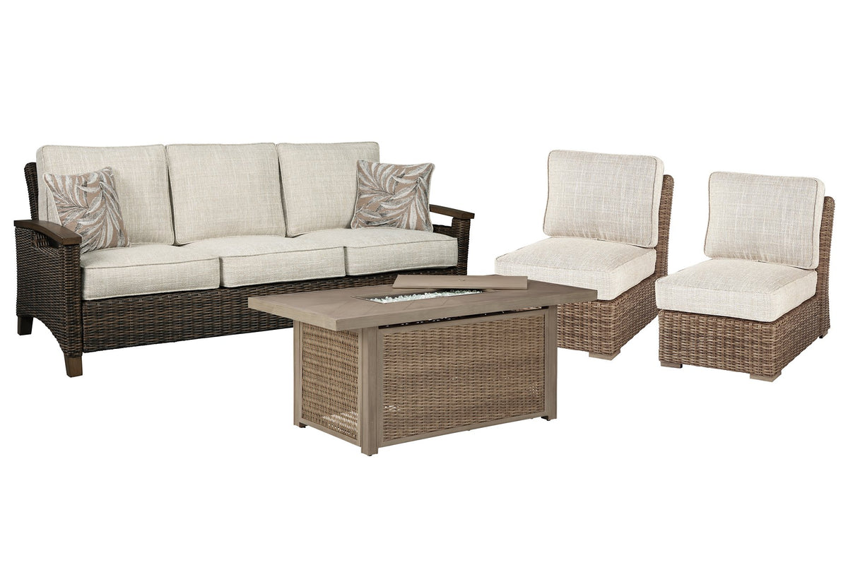 Beachcroft Outdoor Sofa, Lounge Chairs and Fire Pit - Half Price Furniture