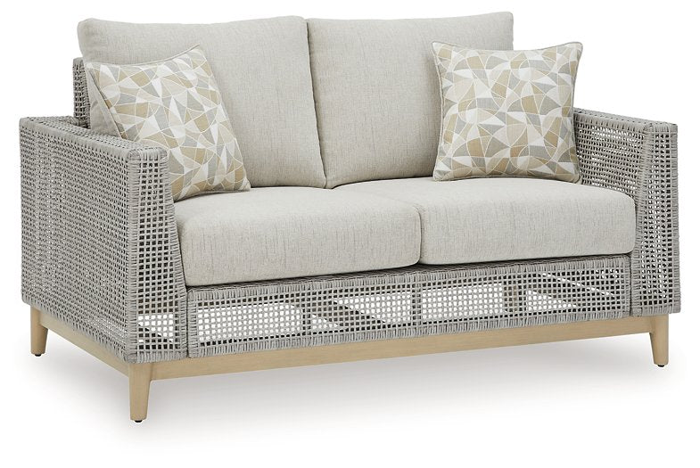 Seton Creek Outdoor Loveseat with Cushion Half Price Furniture