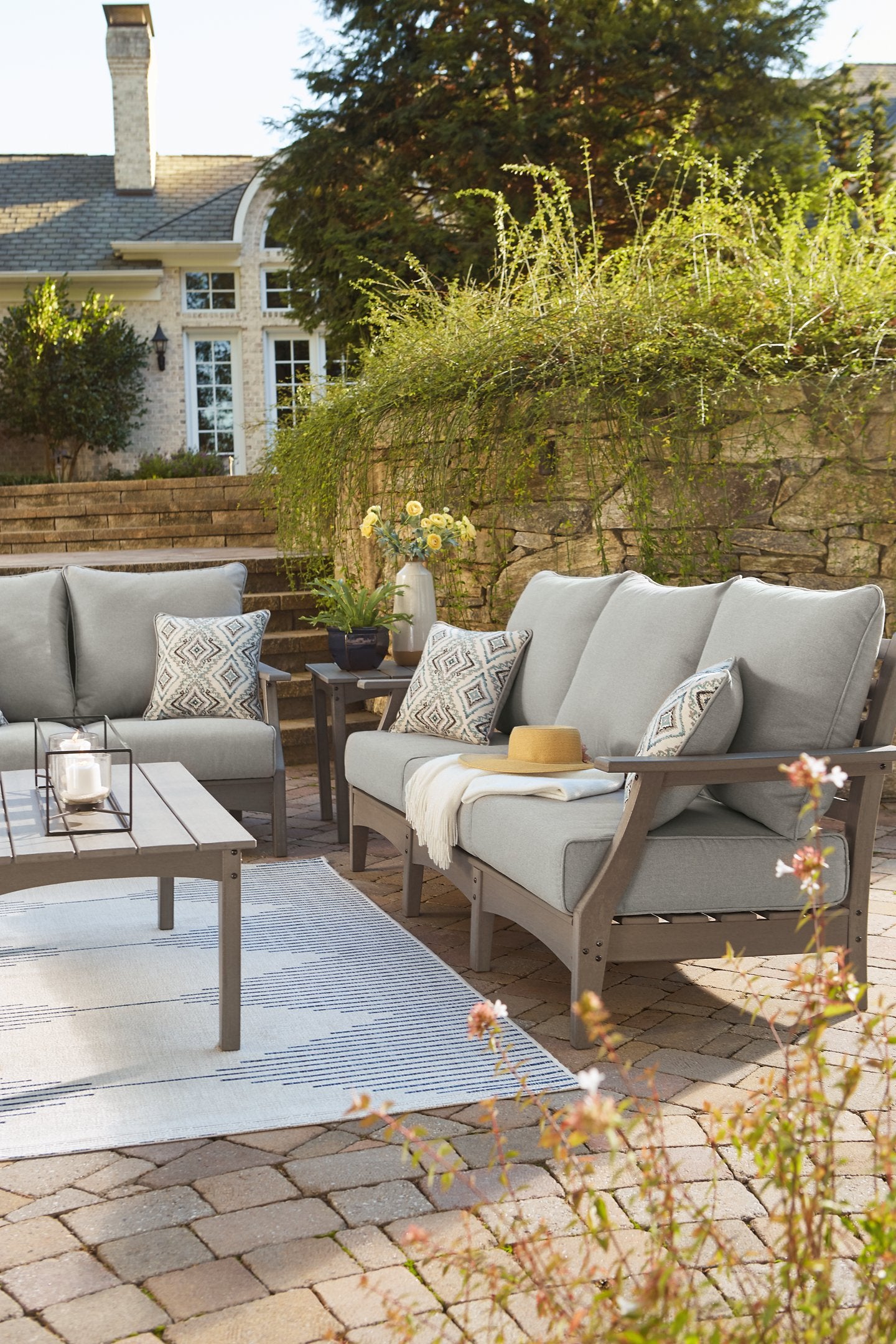 Visola Outdoor Sofa and Loveseat with Coffee Table - Half Price Furniture