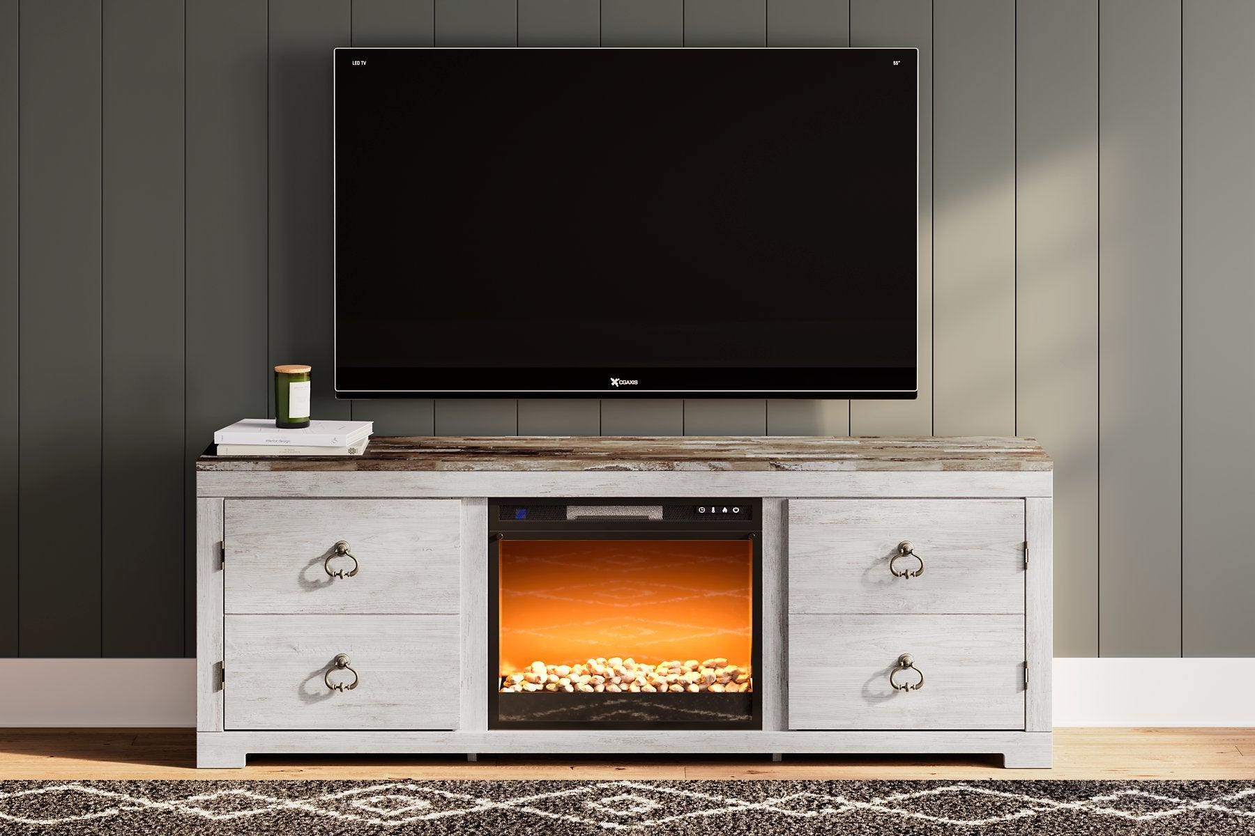 Willowton TV Stand with Electric Fireplace - Half Price Furniture