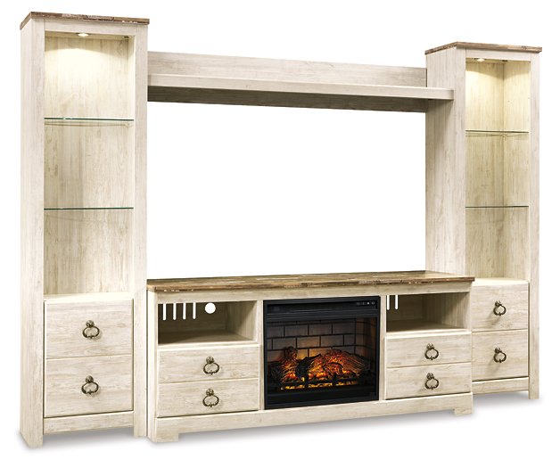 Willowton 4-Piece Entertainment Center with Electric Fireplace Half Price Furniture