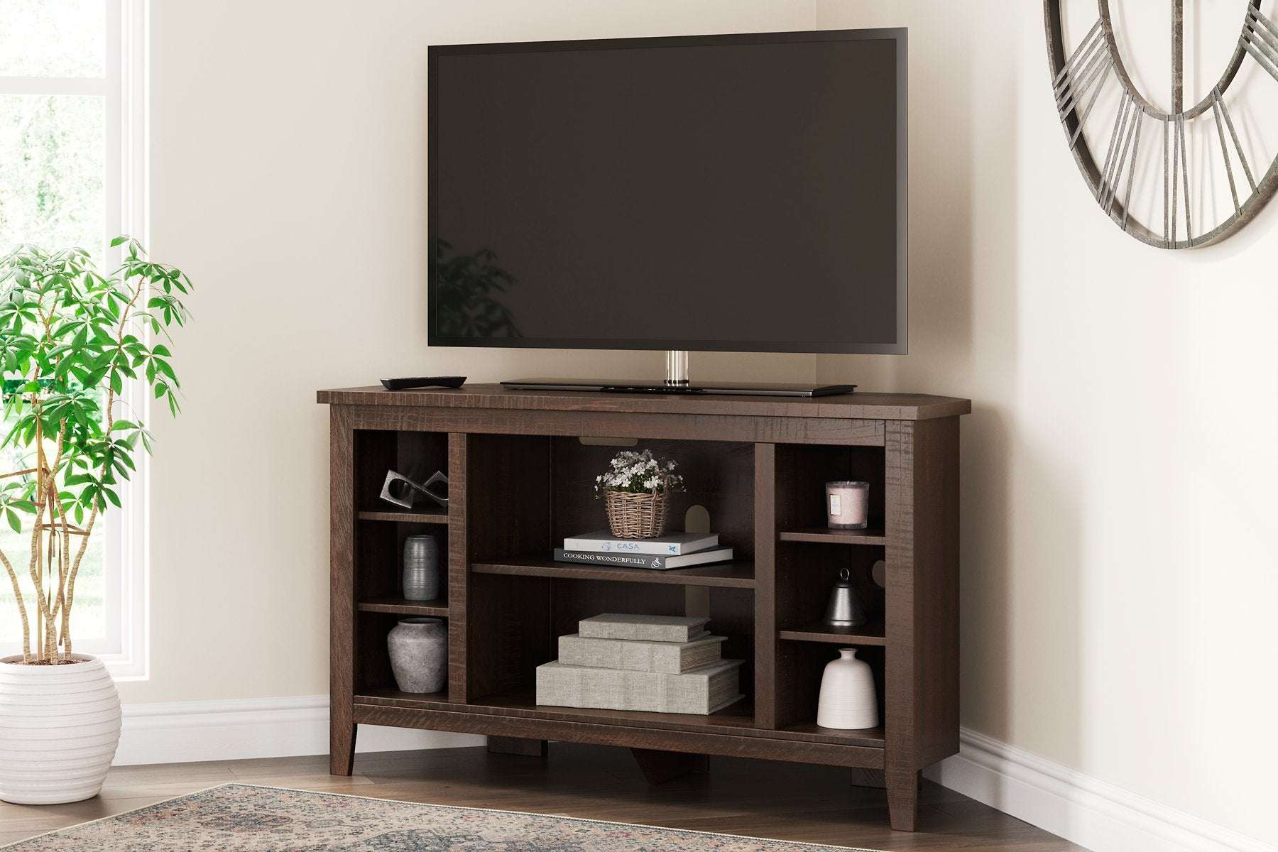 Camiburg Corner TV Stand with Electric Fireplace Half Price Furniture