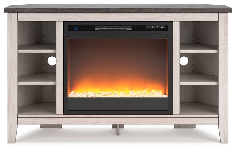 Dorrinson Corner TV Stand with Electric Fireplace - TV Stand - Half Price Furniture