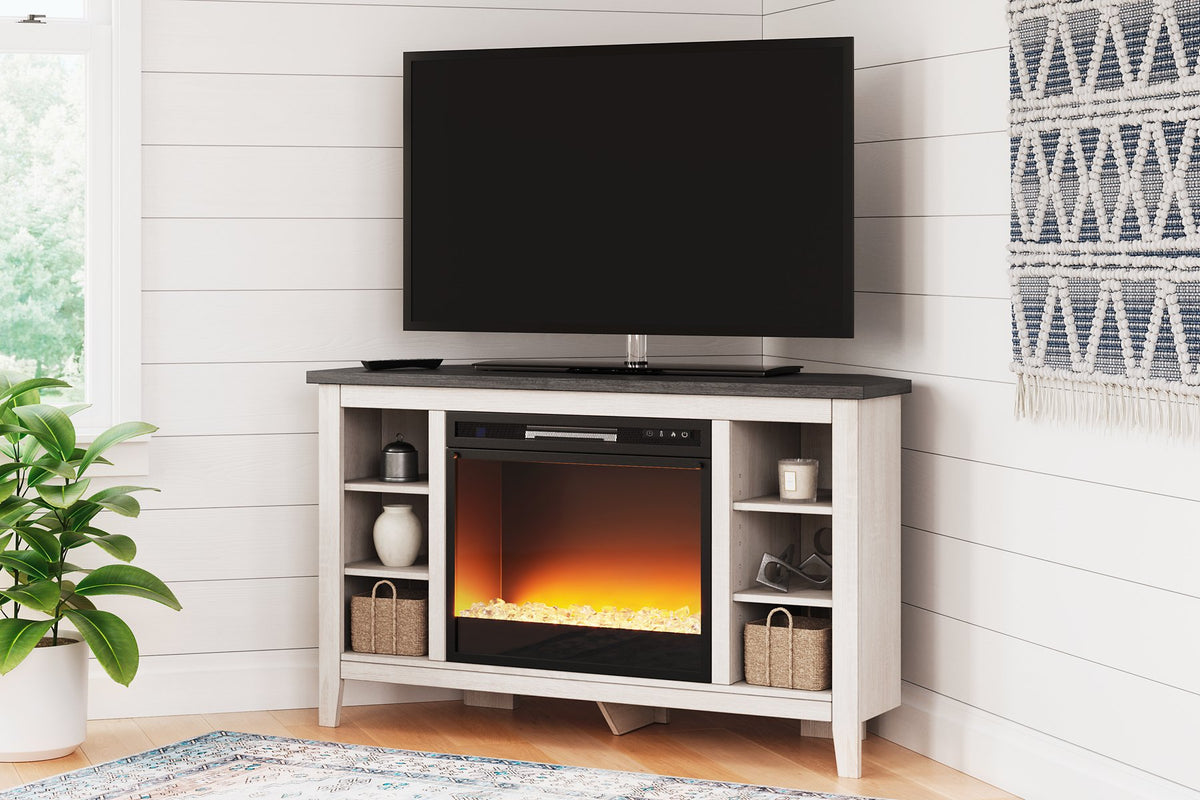 Dorrinson Corner TV Stand with Electric Fireplace  Half Price Furniture