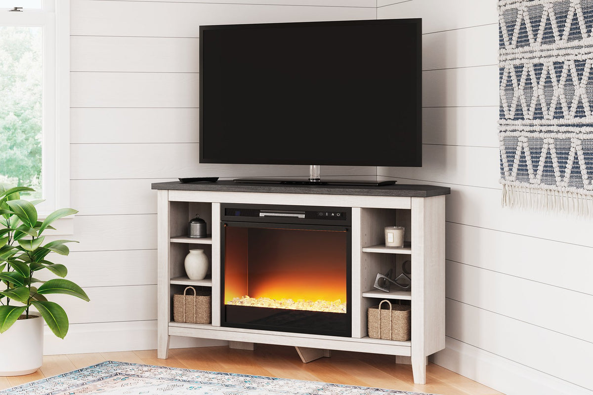 Dorrinson Corner TV Stand with Electric Fireplace - TV Stand - Half Price Furniture