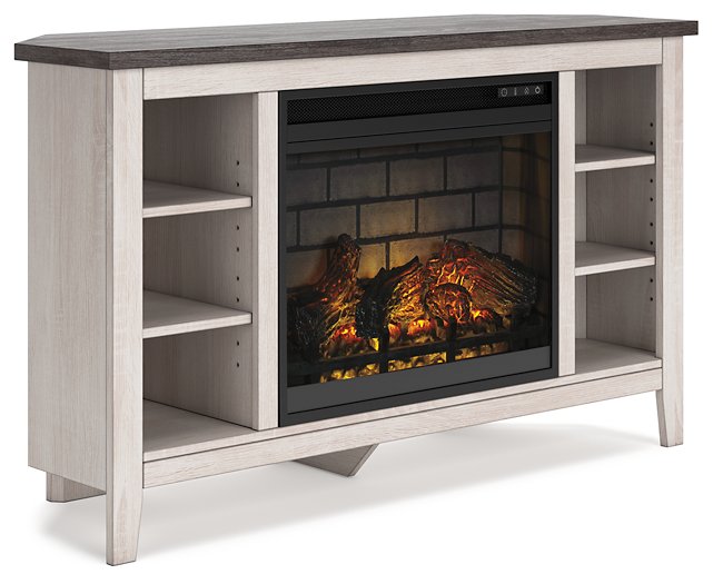 Dorrinson Corner TV Stand with Electric Fireplace - TV Stand - Half Price Furniture