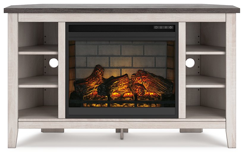 Dorrinson Corner TV Stand with Electric Fireplace - TV Stand - Half Price Furniture