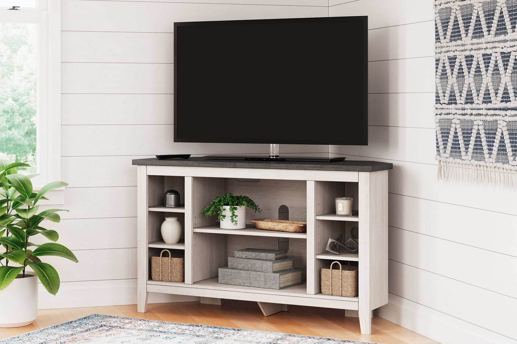 Dorrinson Corner TV Stand with Electric Fireplace - TV Stand - Half Price Furniture