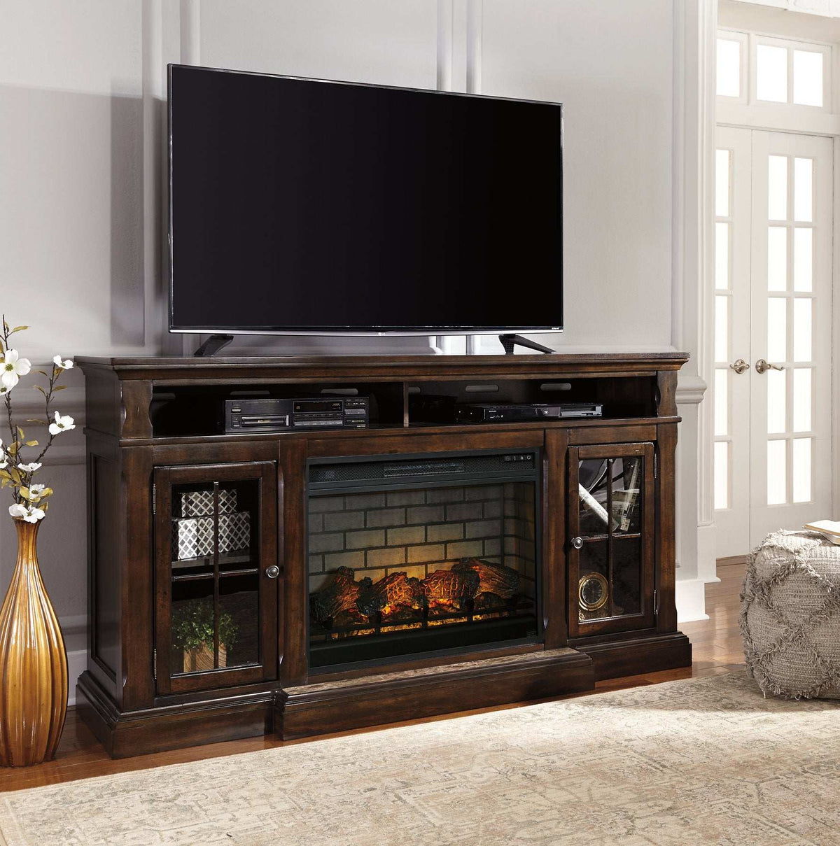 Roddinton 72" TV Stand with Electric Fireplace Half Price Furniture