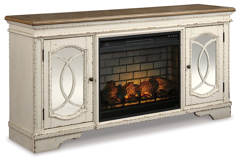 Realyn 74" TV Stand with Electric Fireplace Half Price Furniture