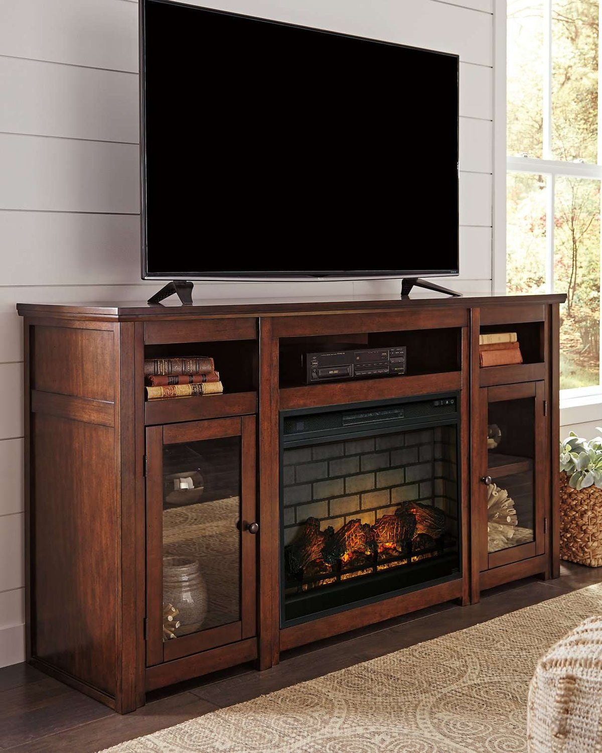 Harpan 72" TV Stand with Electric Fireplace Half Price Furniture