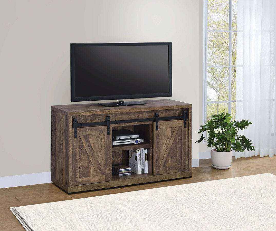 Rustic Oak TV Console with Sliding Barn Doors - 48 Inch Home Entertainment Center