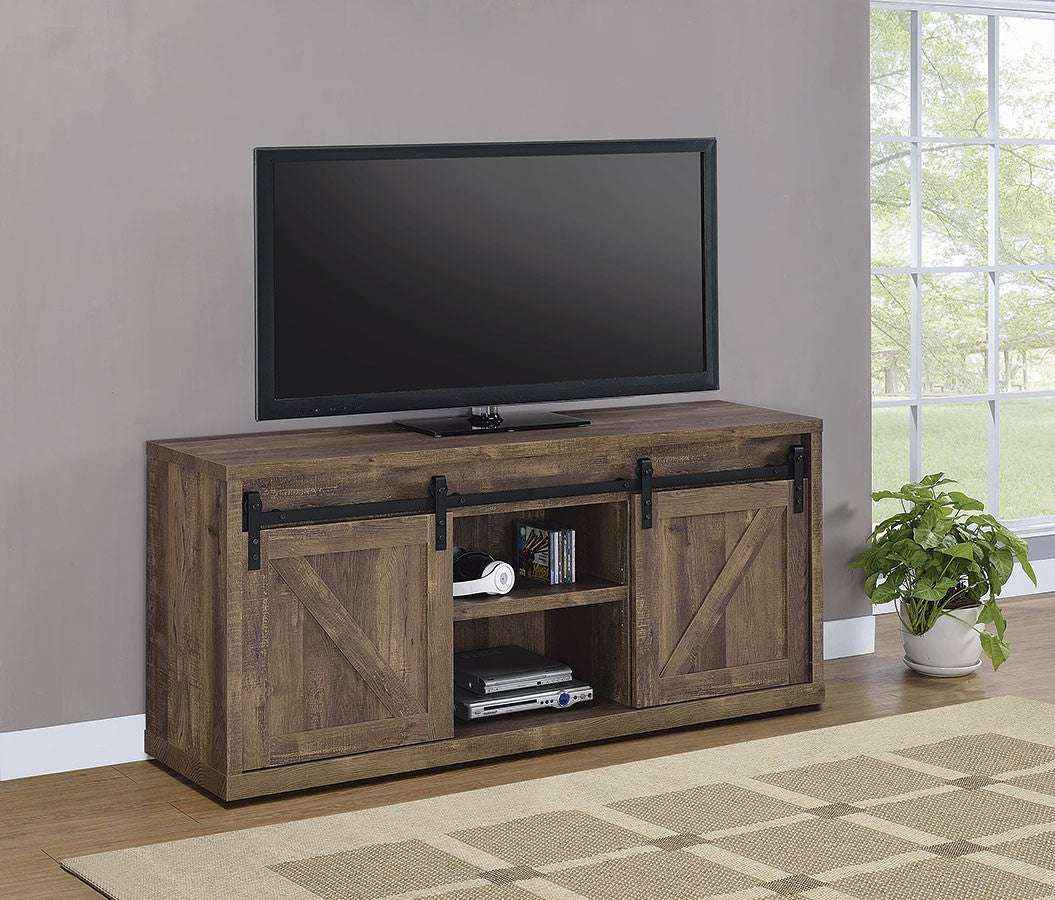 Rustic Oak TV Console with Sliding Barn Doors - 59 Inch